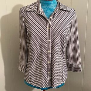 Worthington Stretch Button Up 3/4 Sleeve Stripped Womens Top Size L